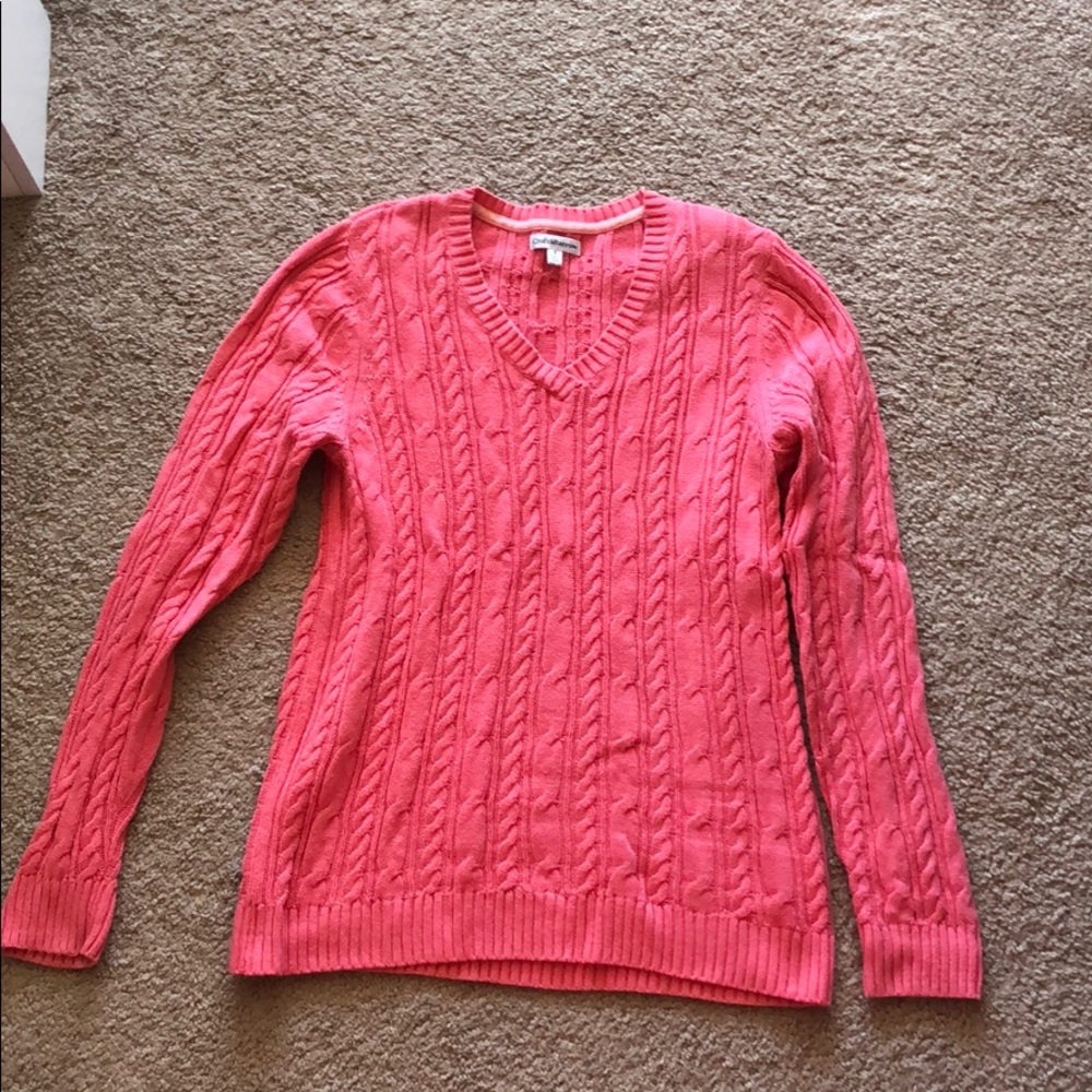 Pink cable v neck sweater